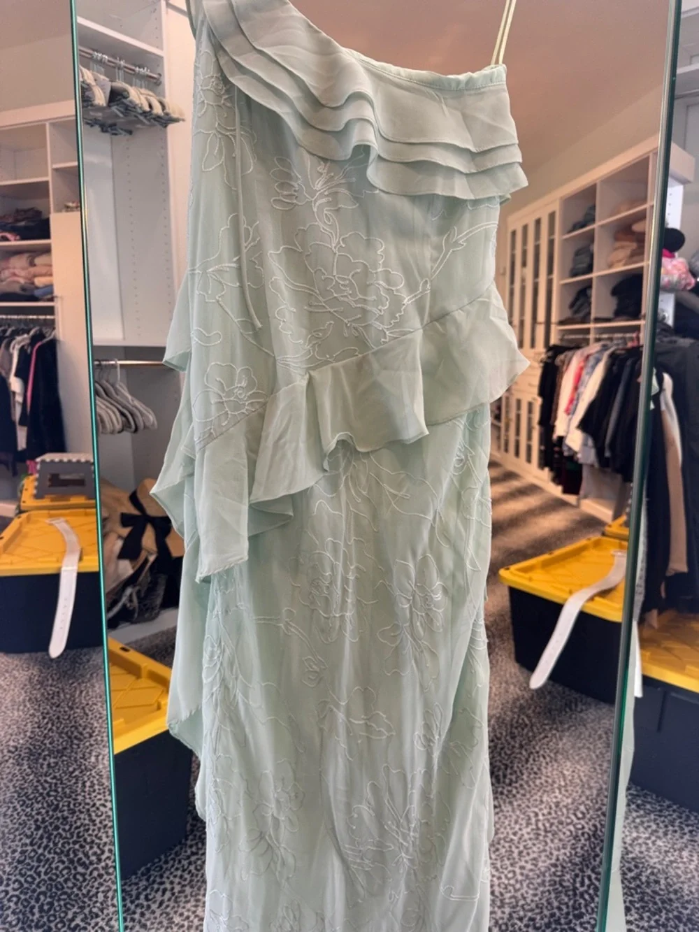 Petal & Pup One-Shoulder Ruffle Maxi Dress in Sage - Picture 7 of 7